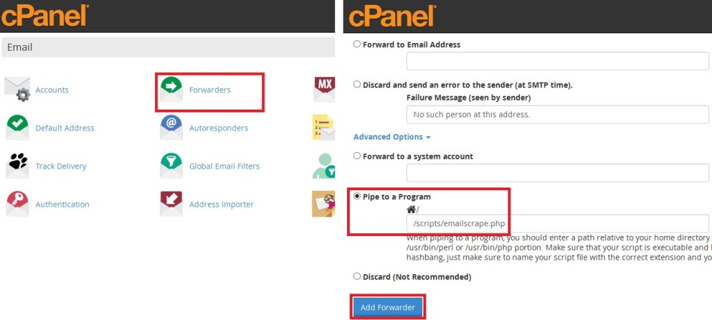 cPanel navigation